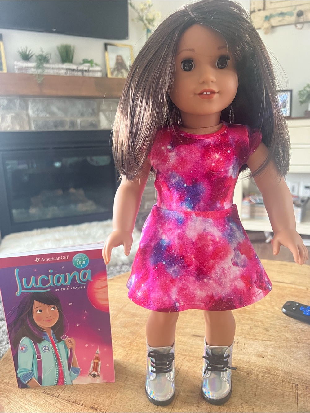 American Girl Luciana Doll in Pink Galaxy Dress & book